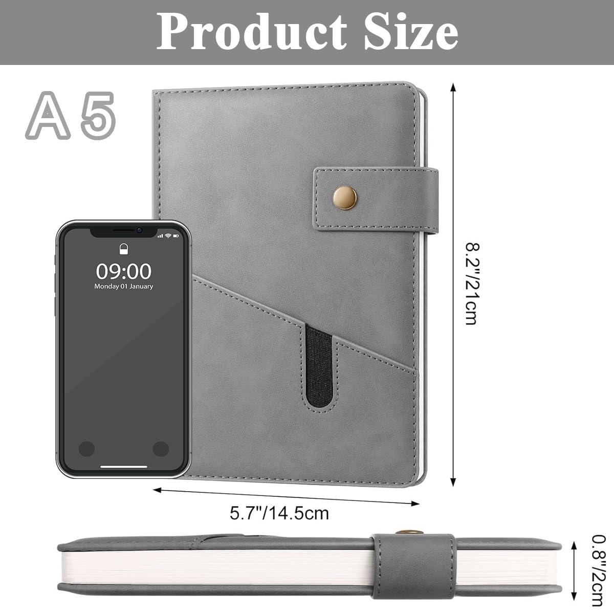 Climberty Planner Diary, A5 Lined Hard PU Cover Notebook with Open Pouch & Snap Button Closure, 200 Pages 100 Gsm Thick Ruled Paper Daily Diary for School, Travel, Business, Work, Writing (Grey) Climberty Planner Diary, A5 Lined Hard PU Cover Notebook with Open Pouch & Snap Button Closure, 200 Pages 100 Gsm Thick Ruled Paper Daily Diary for School, Travel, Business, Work, Writing (Grey)